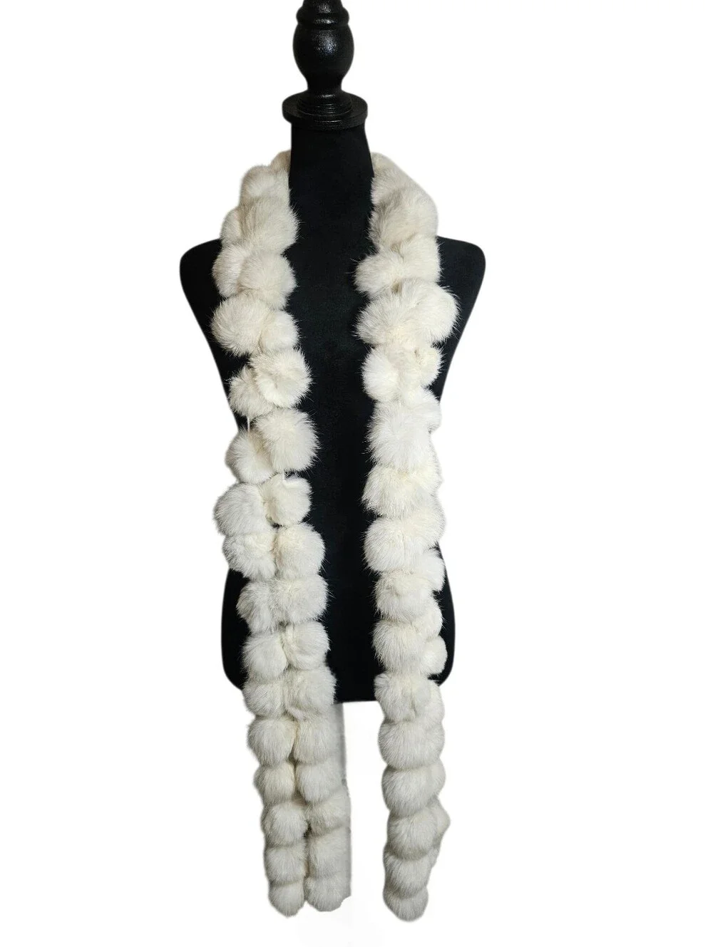 Women's White Rabbit  Pom Pom Fur Scarf One Size